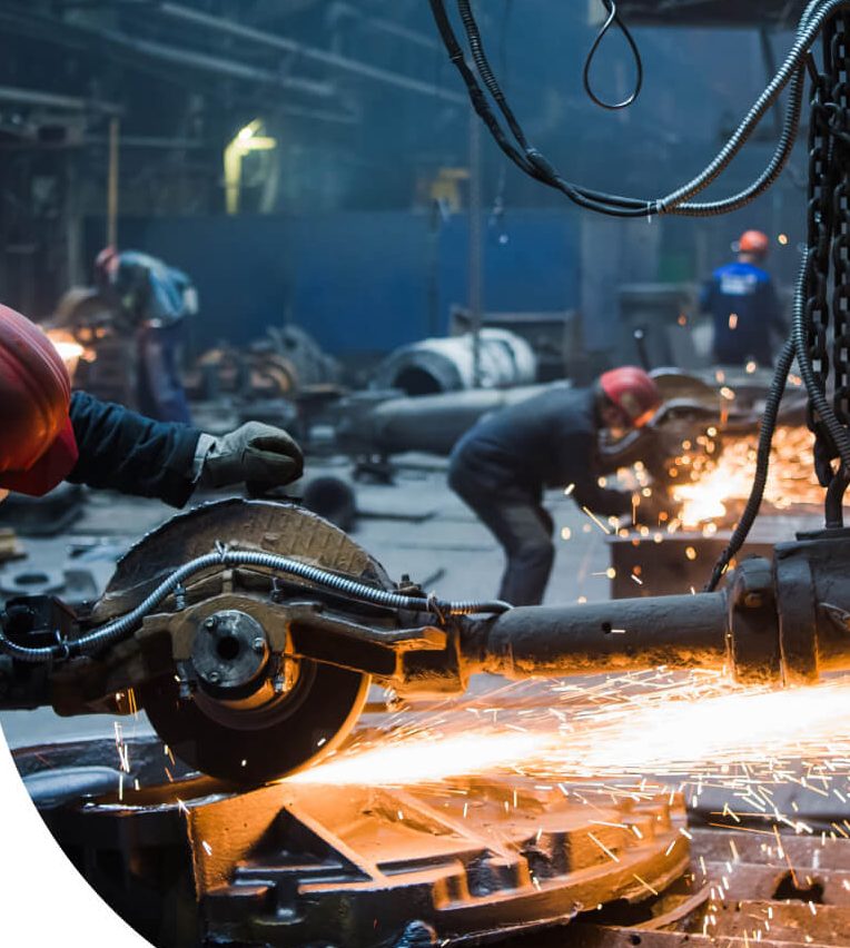 welding steel, with bright sparks and protective equipment highlighting